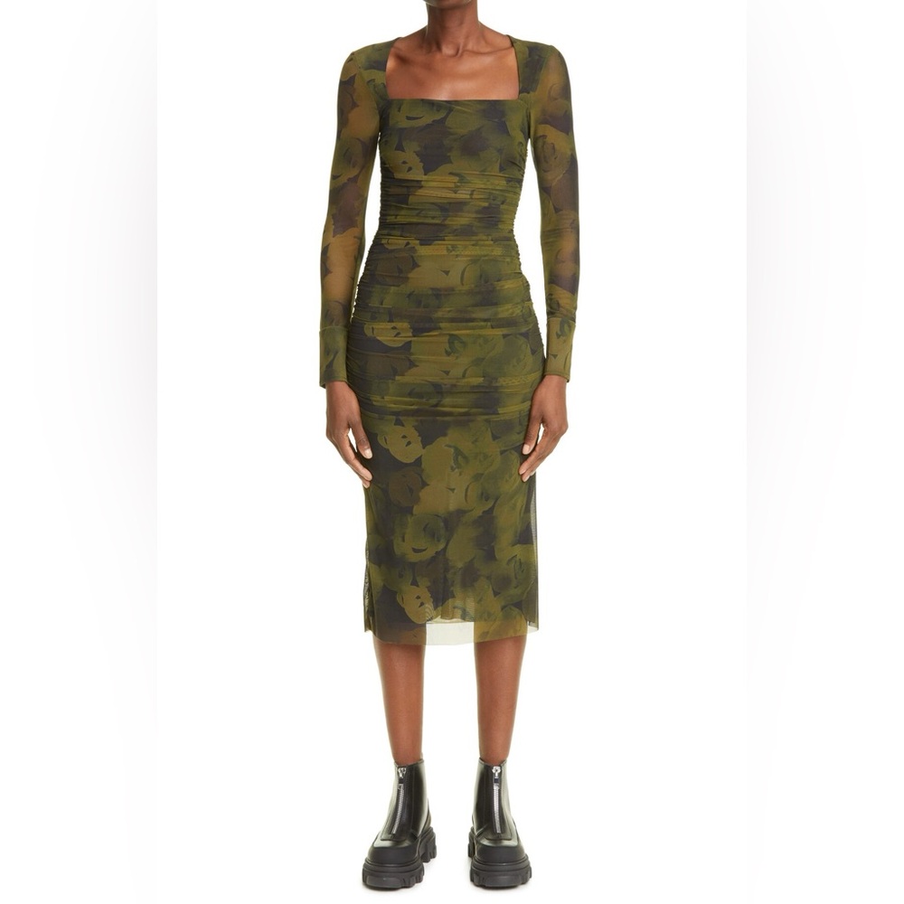 GANNI Floral Camo long sleeve Mesh Dress size Small